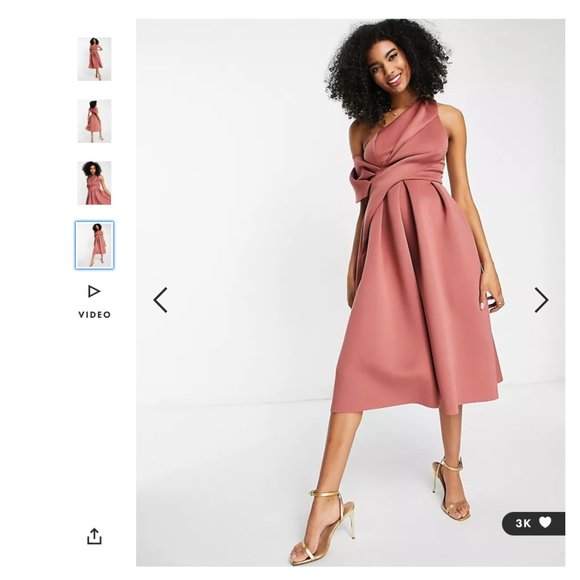 NWT - ASOS DESIGN bare shoulder prom midi dress in rose - Picture 4 of 4